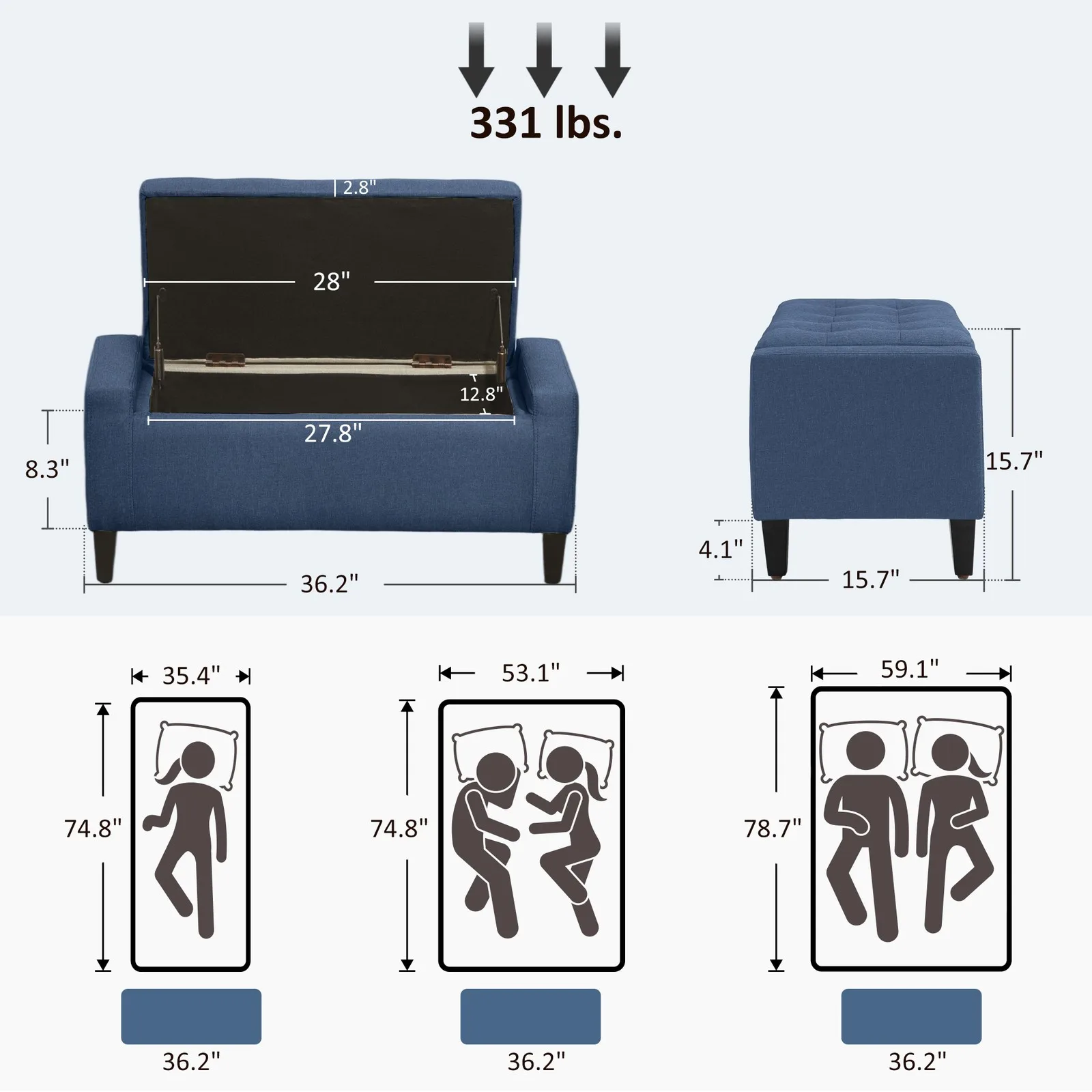 Modern Storage Ottoman Bench with Storage for Living Room Bedroom Dark Blue