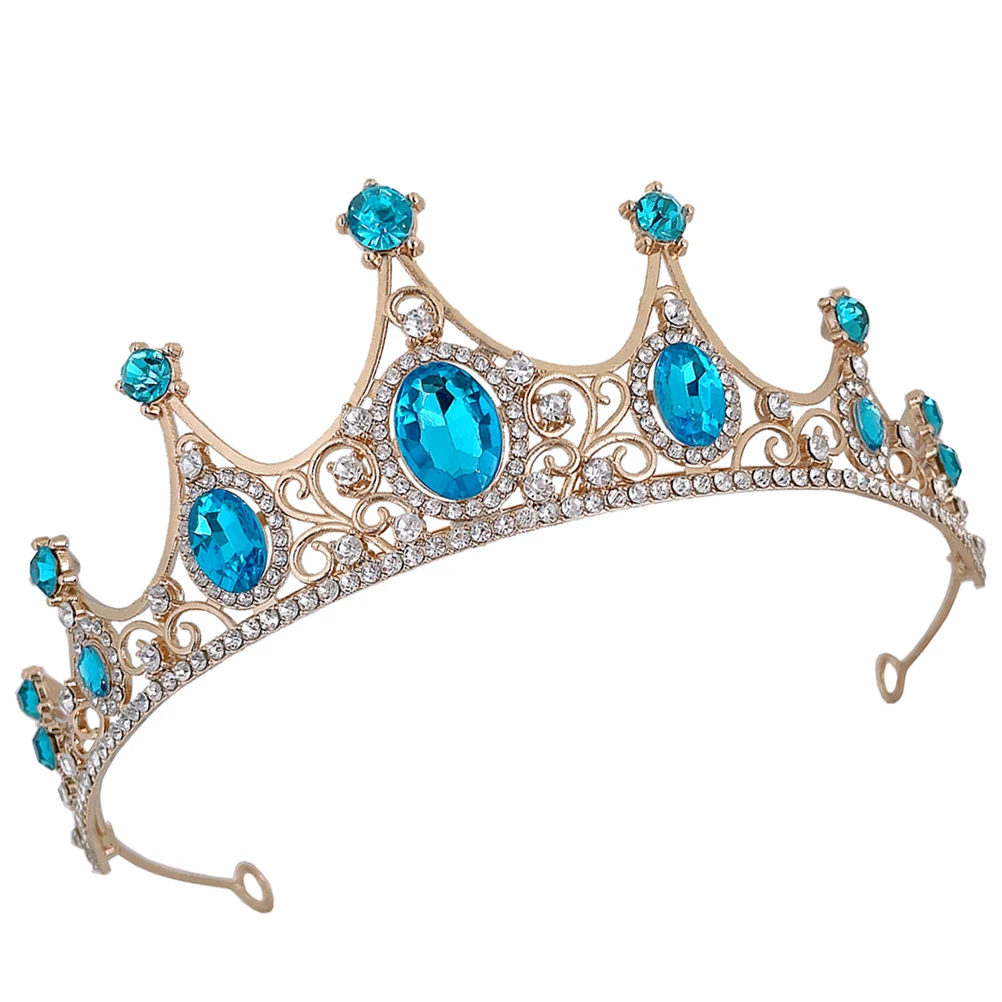 

Children Crystal Diamond Crown Bridal Hair Accessories Wedding Tiaras Headpieces Sky Blue Banquets Headdress Girls Rhinestone