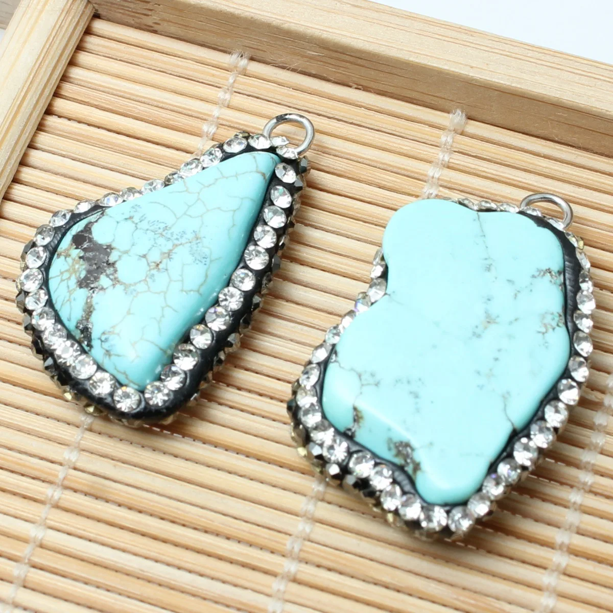 20-25Mm natural stone turquoise inlaid semi-precious stone pendant DIY necklace jewelry accessories