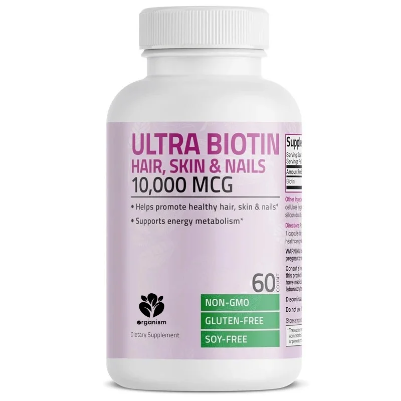 

Super biotin 10000 mcg hair, skin, and nail health supplement, non GMO, 60 vegetarian capsules