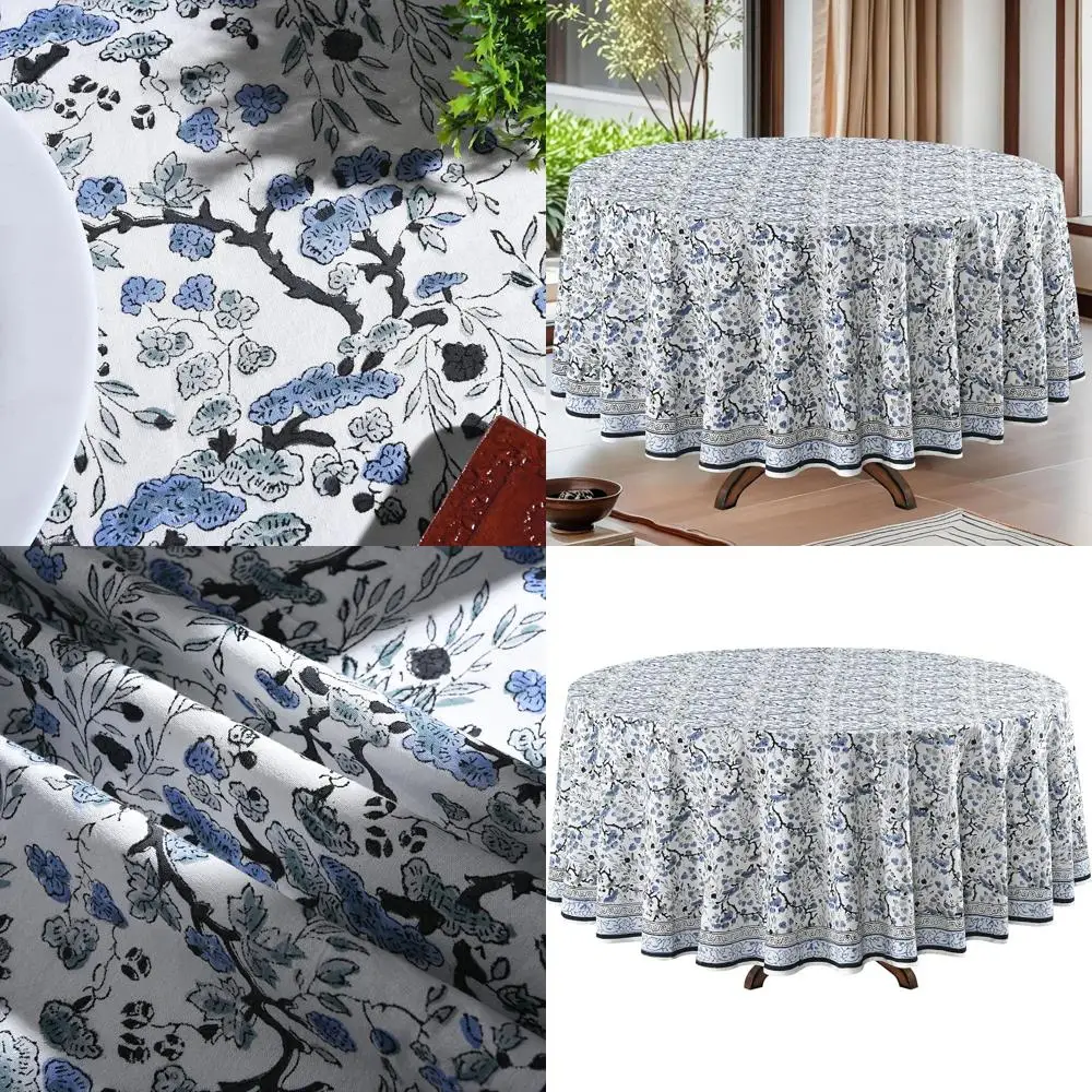 

Round Spruce Blue Cotton Reusable Tablecloth 60 for Everyday Dining, Home, Parties & Special Occasions