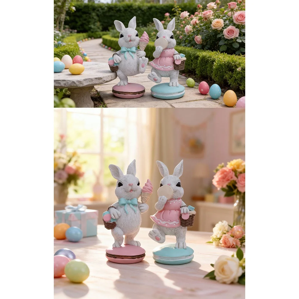 

Resin Macaron Cake Bunny Decorative Piece with Cute Rabbit for Desk Shelf or Living Space with Artistic Presentation