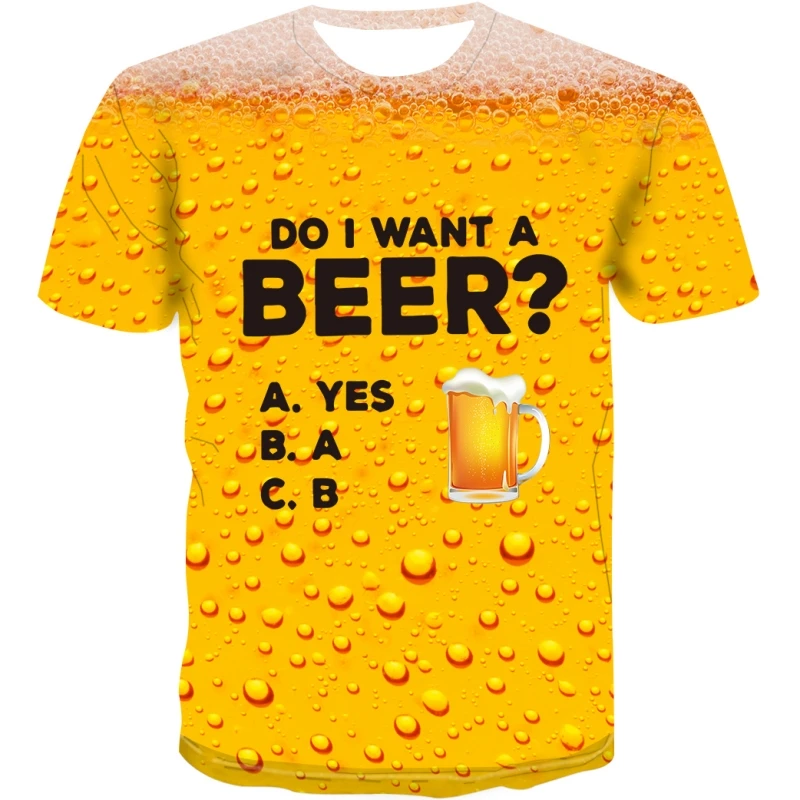 Summer Cool Fashion 3D Beer Print T-shirt Men\'s Clothing Personality Graphic Tee Casual Short-sleeve Shirt Plus Size Tops