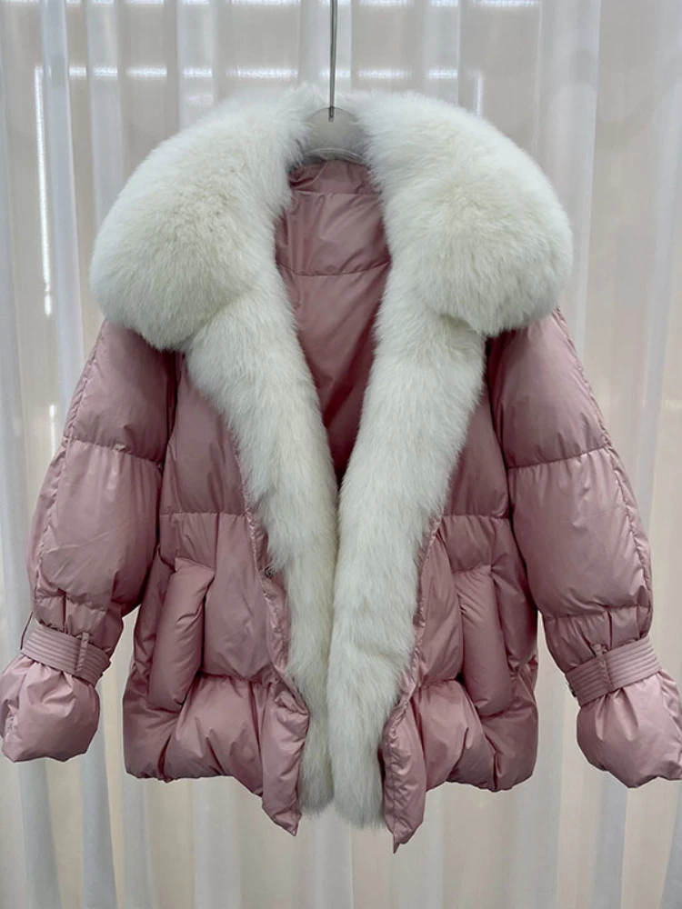 

Removable Real Fur Jacket Women Winter Parka Natural Fox Fur Coat Women White Duck Down Jacket Solid Warm Loose Fashion Streetwe