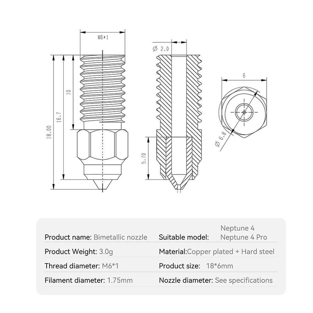 Neptune Bimetallic MY Nozzle High Temperature Wear Resistant For ELEGOO Neptune 4 Neptune 4 PRO 0.4mm 0.6mm