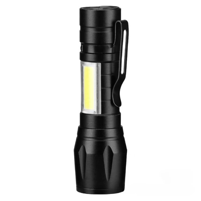 Zoomable LED Flashlight with COB Side Light USB Rechargeable Aluminum Alloy Torch with Pocket Clip Portable Emergency Work Lamp