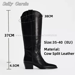 Leather Embroidery Chunky Heel Slip On Biker Boots Autumn Size 35-40 Chelsea Boots Pointed Toe Sexy Casual Lady Boots