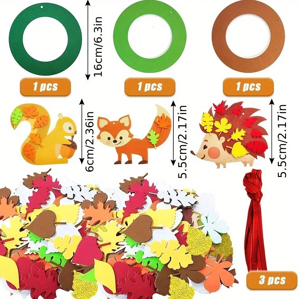 131pcs Fall Wreath Craft Kit, Autumn Crafts Set, Thanksgiving Art Supplies, Foam Craft Kit, Hedgehog Craft Set, Felt Craft Kit
