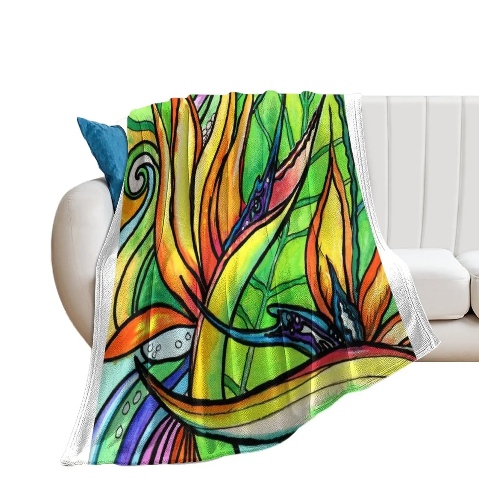 Bird of Paradise Flower, Tropical Strelitzia Throw Blanket manga Camping Blankets