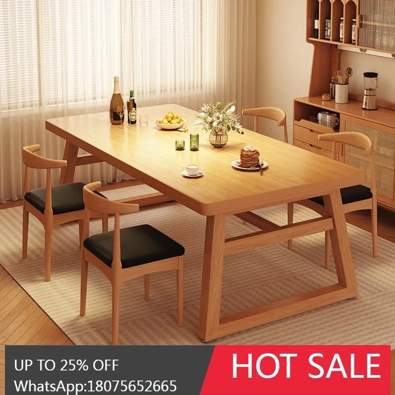

SGF Dining Table Household Rectangular Large Board Table Log Style Table and Chair Combination
