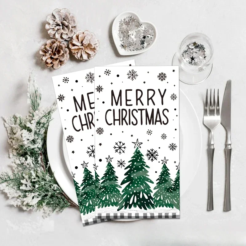 Long Paper Napkins Christmas Tree Snowflake Pattern Large Size Napkins Christmas Decoration Paper Placemats 20pcs 34.2*40.6cm