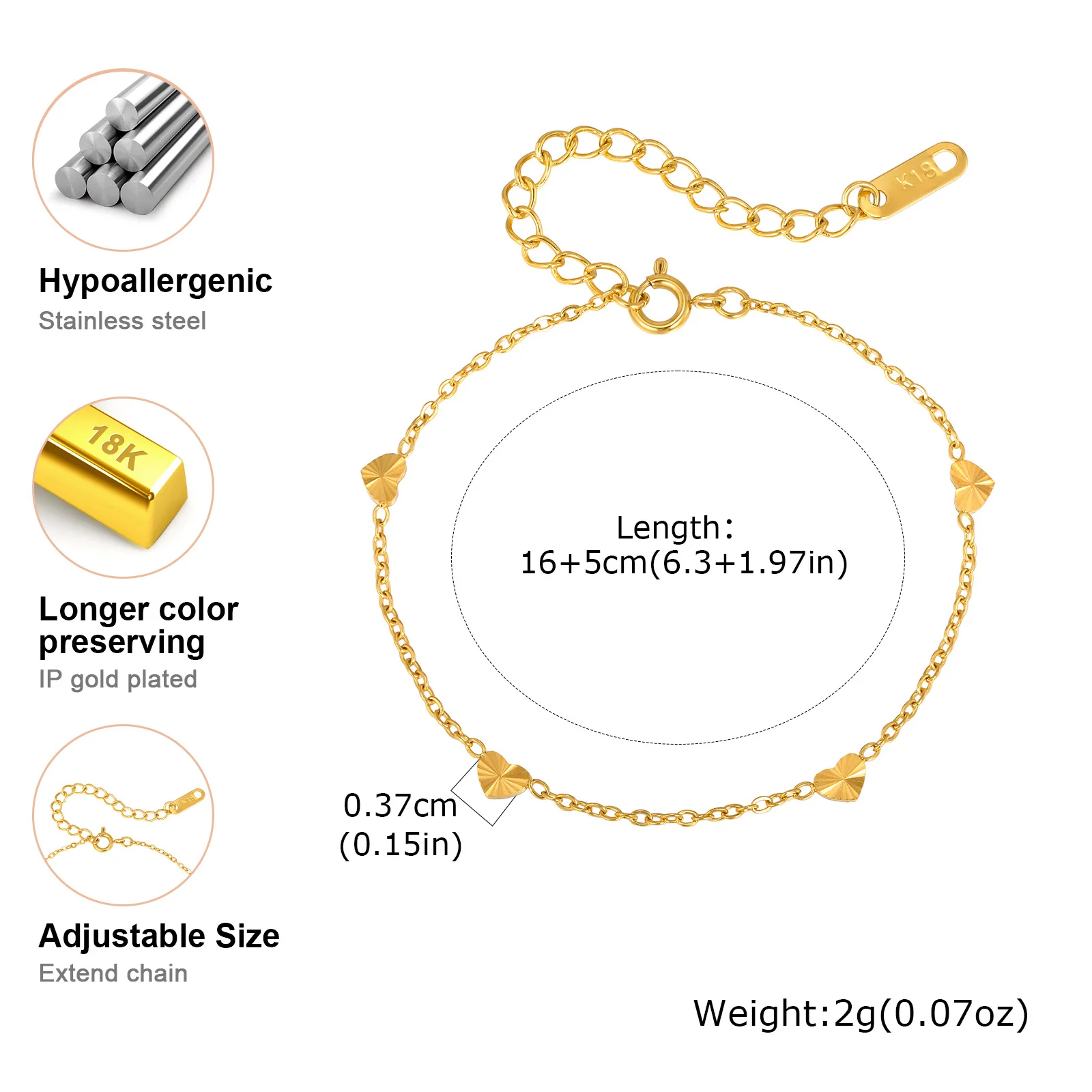 سوار على شكل قلب من الفولاذ المقاوم للصدأ 316L للنساء، مقاوم للماء ولا يسبب الحساسية، مقاوم للتشويه، الحد الأدنى لعيد الحب