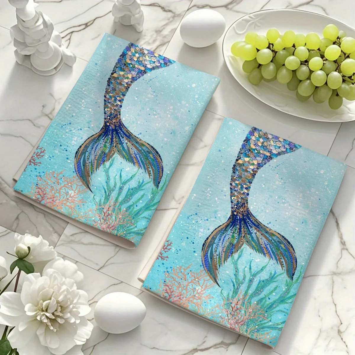 Two-piece towels, single-sided printing, dreamy two-dimensional mermaid pattern,