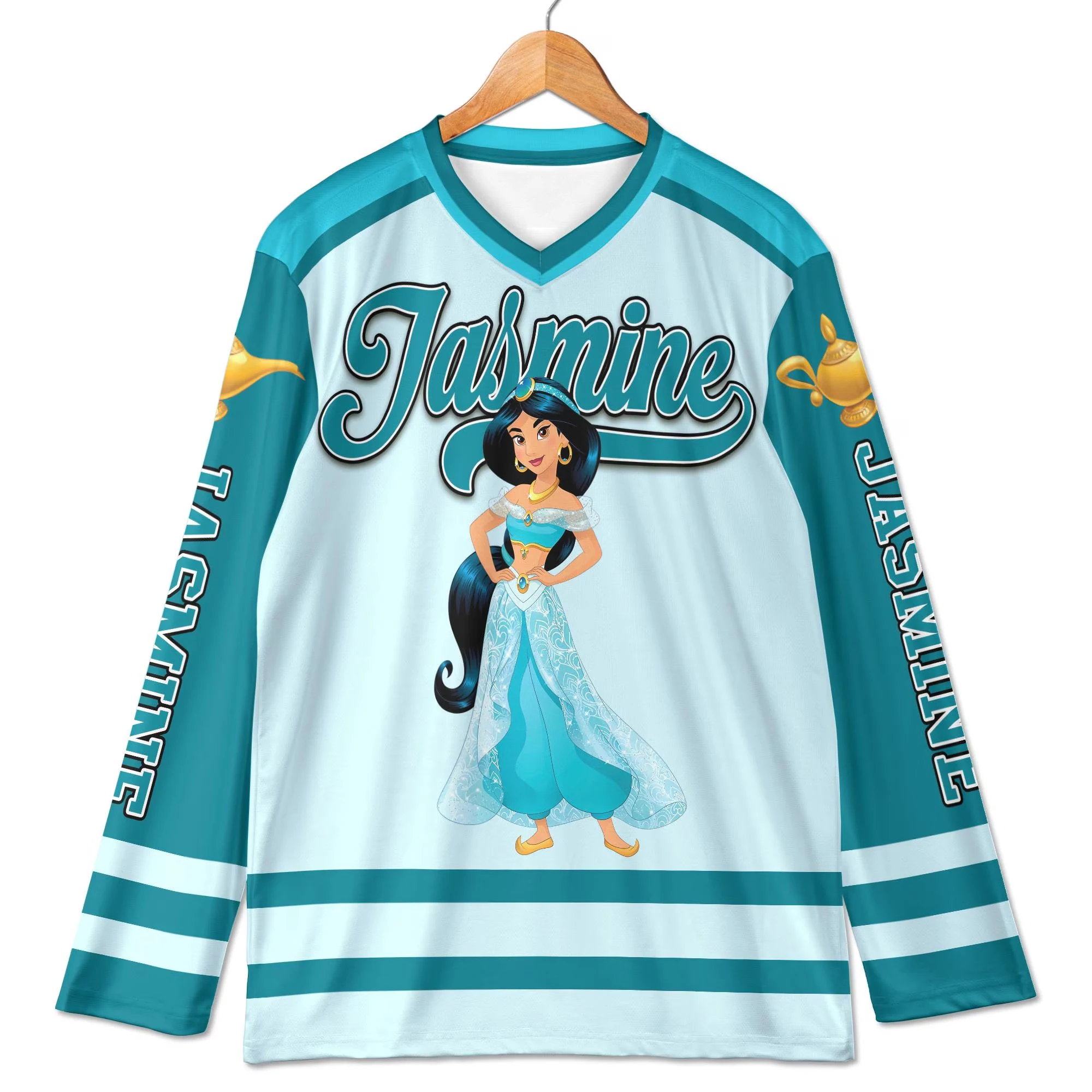 Disney Aladdin Jasmine Hocky Player Jersey Athletic Adult Kids Long Sleeve T-Shirts Breathable Quick-drying Comfy Soft Strentchy