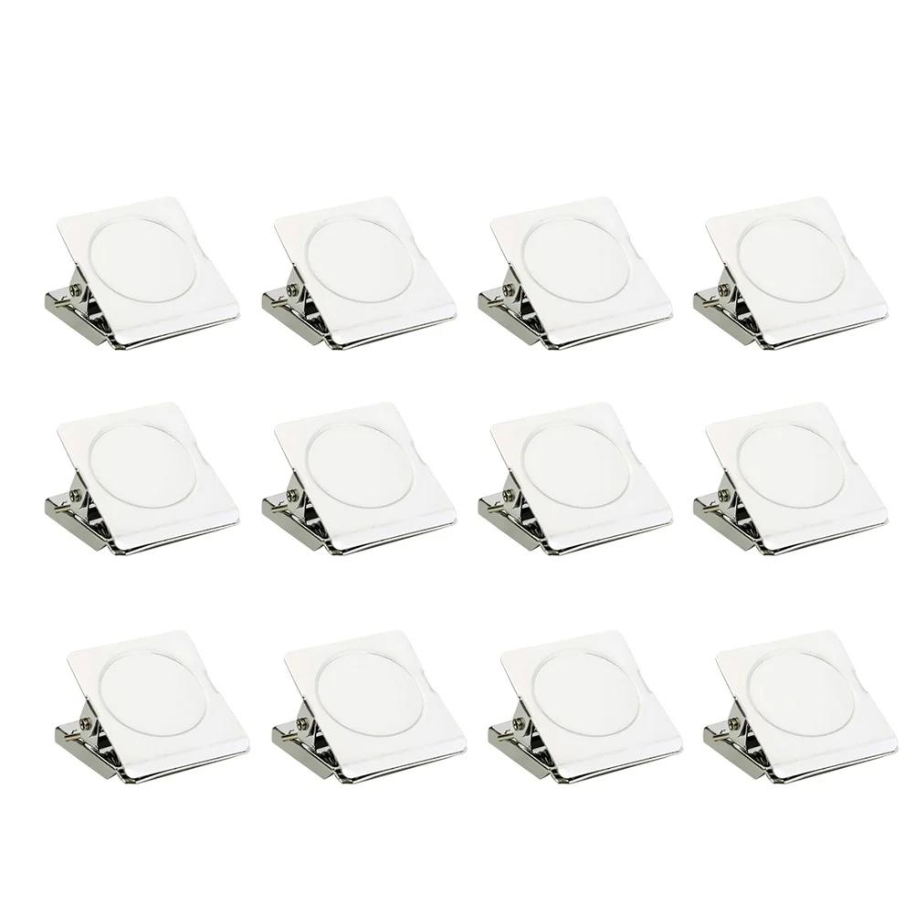 12pcs 30Mm Metal Magnetic Clips Stainless Steel Square Paper File Holder For Refrigerator Whiteboard Calendar Organizer File