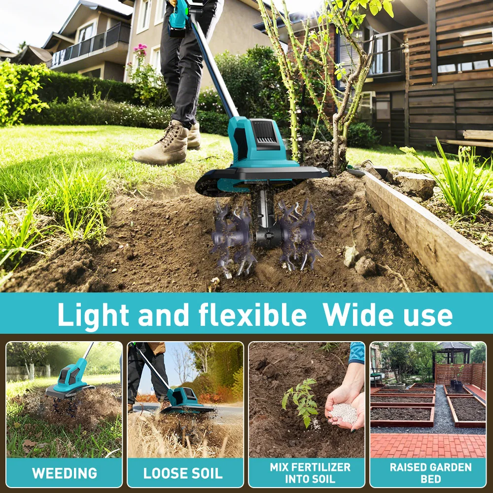 21V Lithium High Power Mini Tiller Portable Electric Soil Loosener Household Garden Cultivator view 5