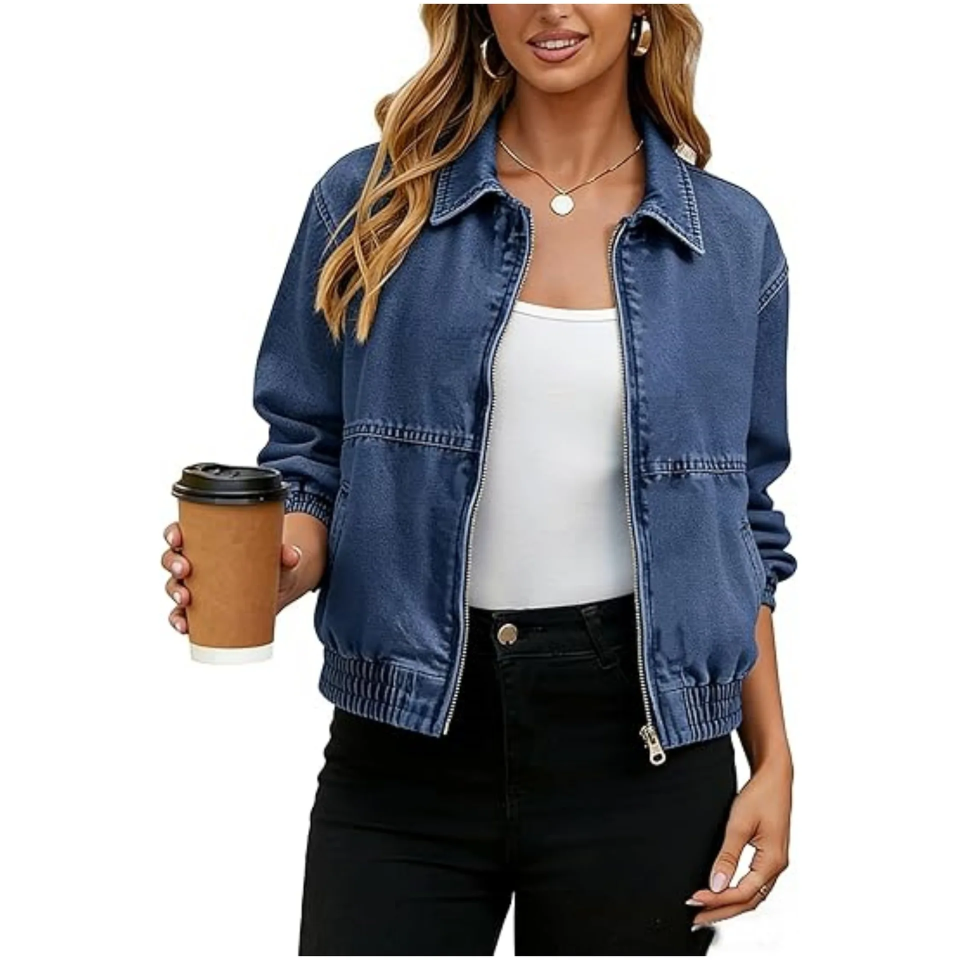 2026 new retro neutral lapel short zipper denim jacket autumn jacket for women