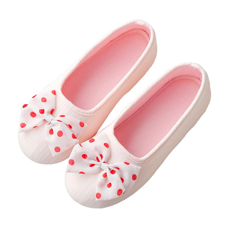 Spring Lovely Bowtie Winter Women Slippers Indoor Bedroom House Soft Bottom Cotton Warm Shoes Adult Guests Flats Outdoor Gilrs