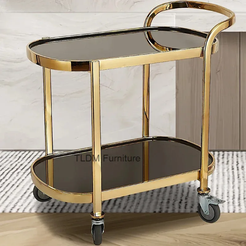 

Stainless Steel Cart Trolley Professional Cleaning Carrying Hotel Double Commercial Vegetables Rack High-style Gold Side Table