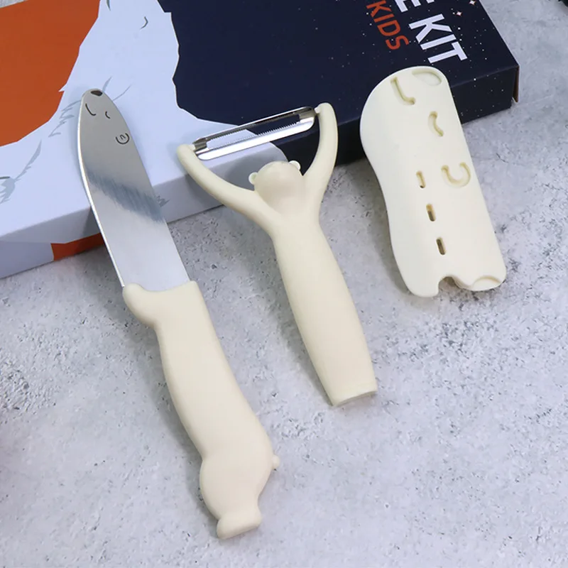 New paring knife Kitchen paring device Stainless steel multifunctional scraper Fruit cutting knife with protective cover Children's knife