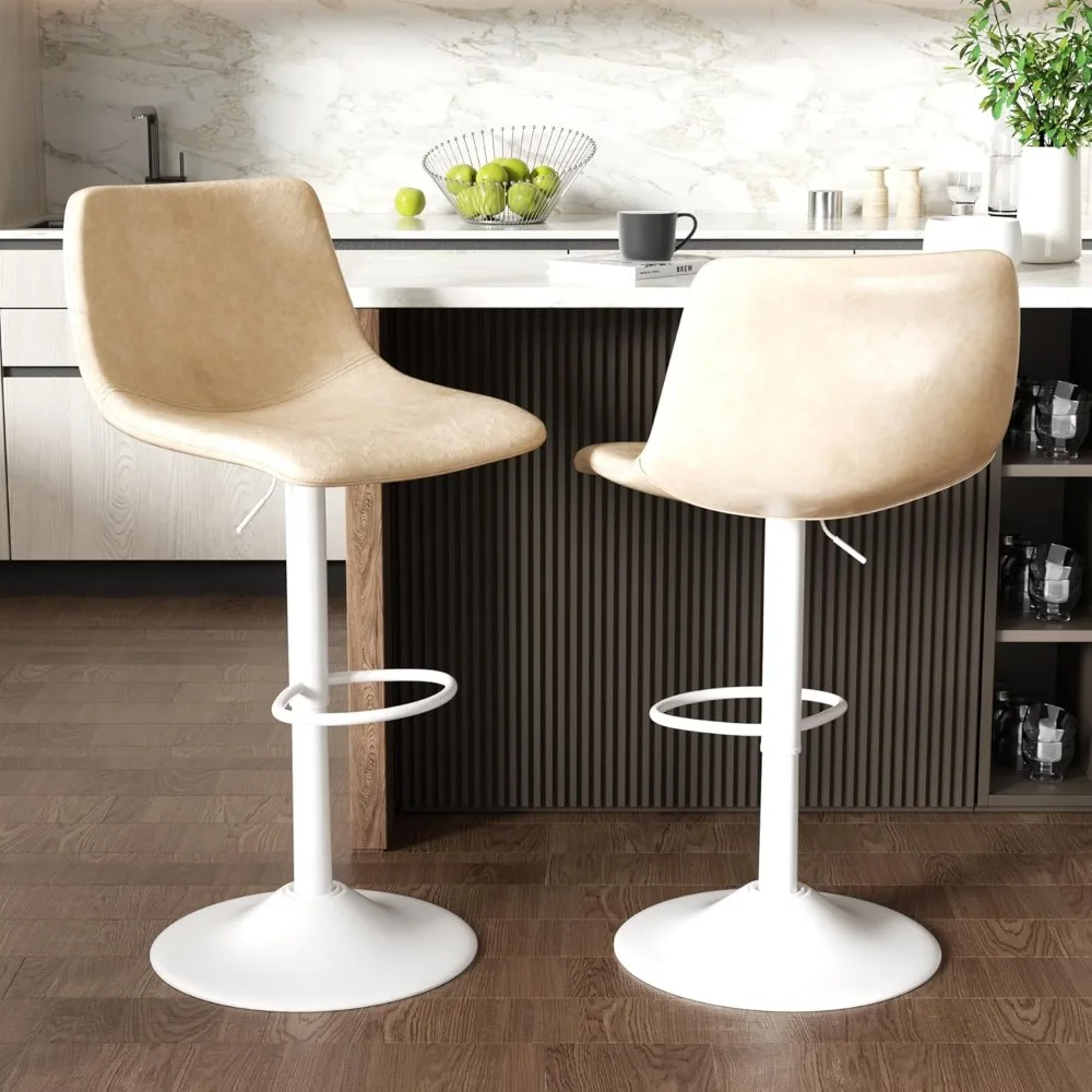 

Bar Stools Set of 2, Modern PU Leather Adjustable Swivel Bar Stool, Counter Height Barstools for Home Kitchen Island, Beige