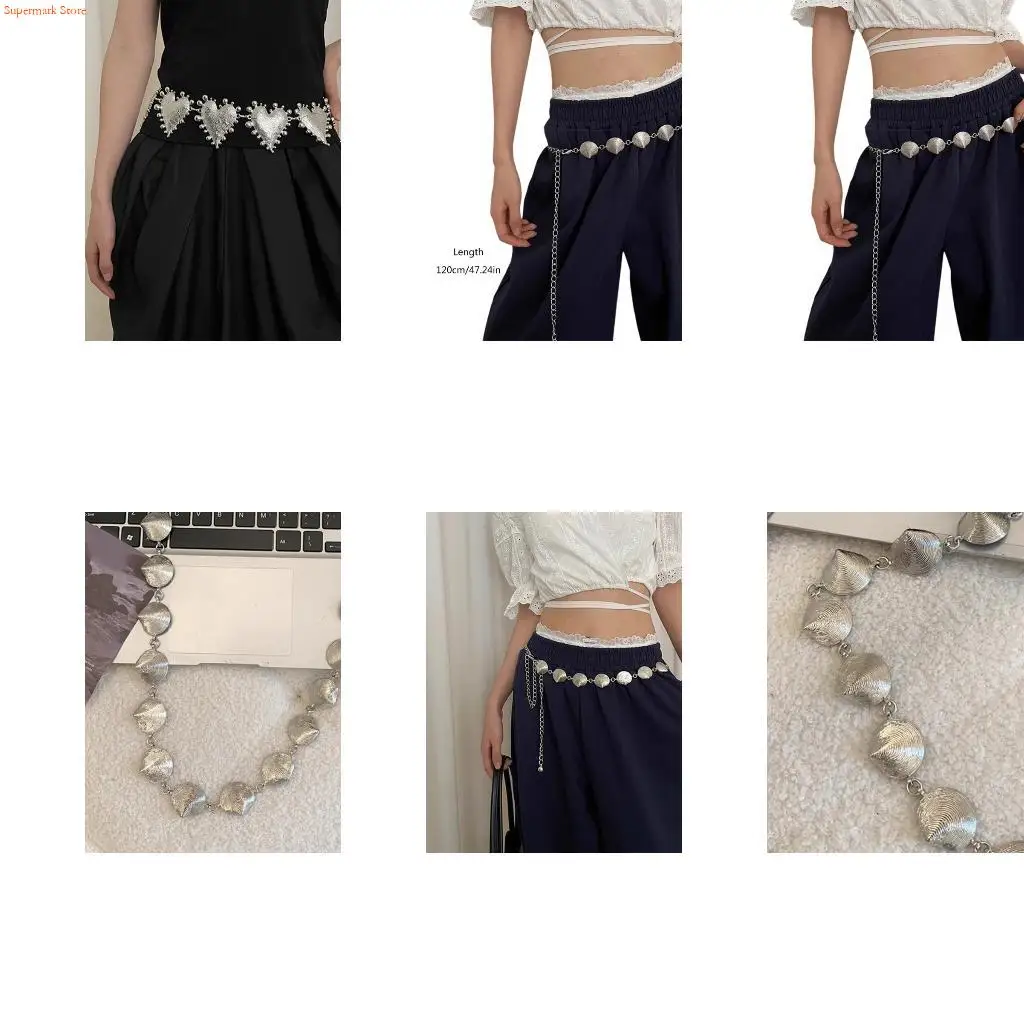 Q5WE Waist Belt Hot Girl Stylish Metallic Cowboy Adjustable Body Chain for Dress
