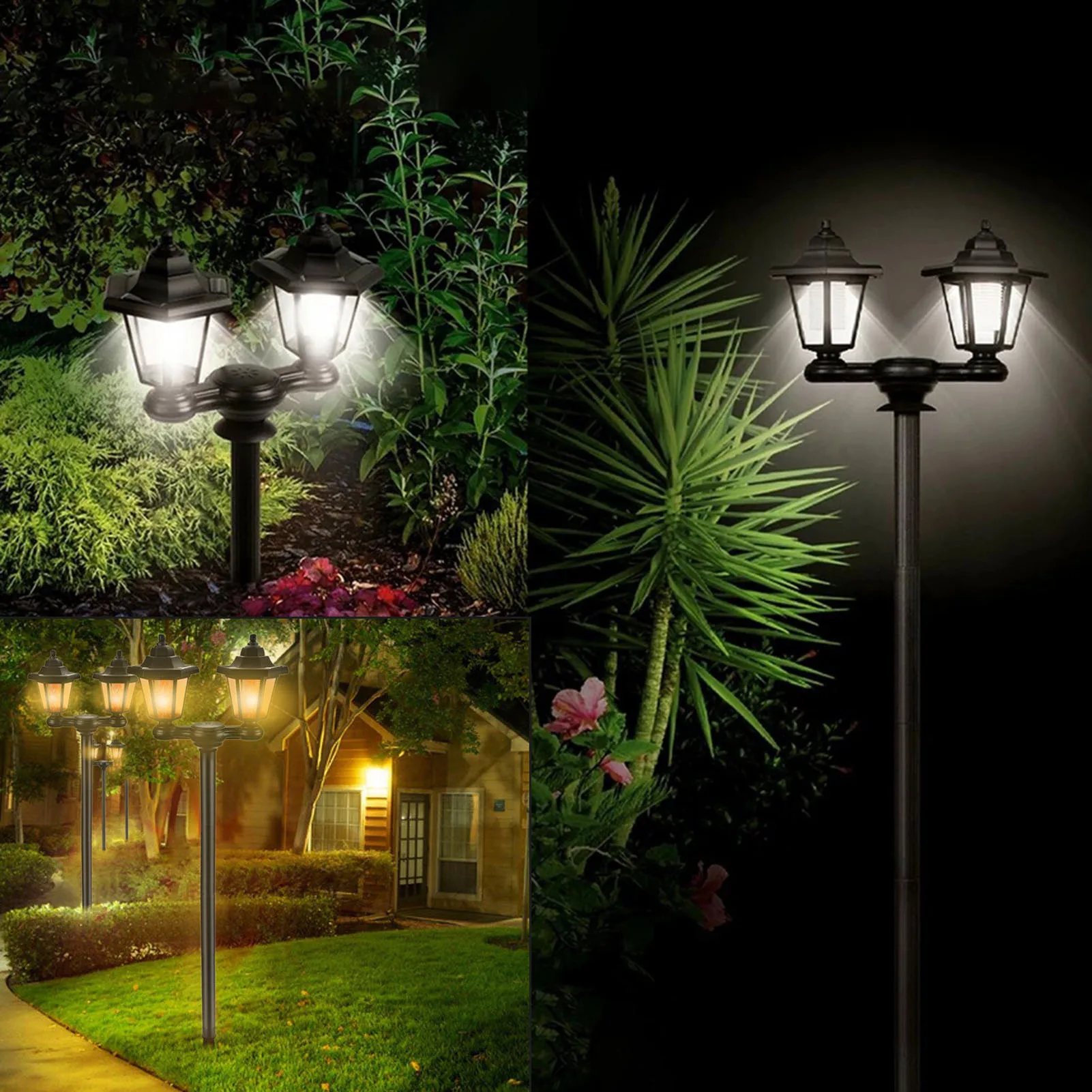 

Retro Double Head Hexagonal Solar Lamp Stylish Sturdy Decorative Light For Porch Walkway