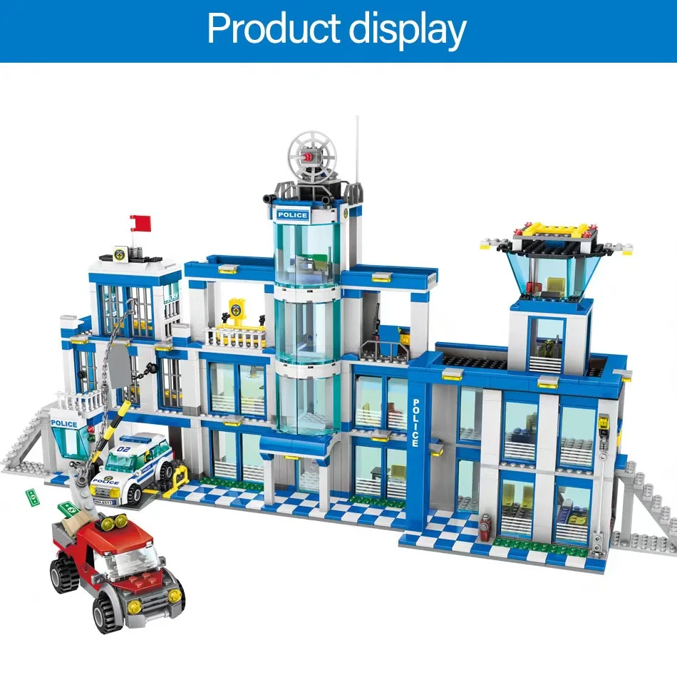 Street View City Police Station Building Blocks Military Helicopter Car SWAT Prison Bricks Model Toys For Kid Birthday Gift MOC