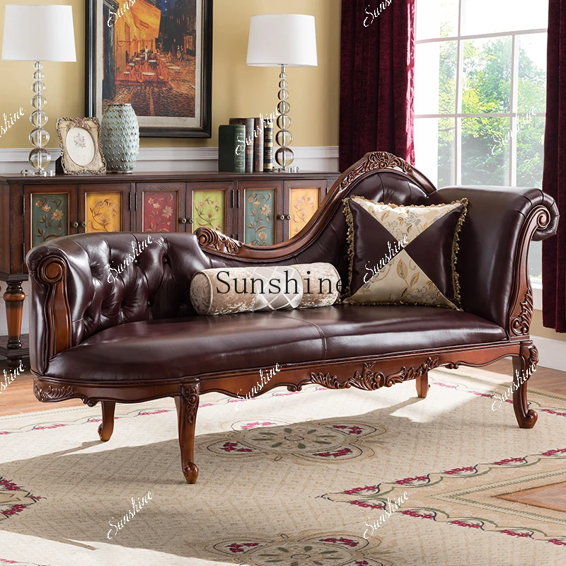 American all-solid wood chaise longue living room bedroom simple beauty couch  FT