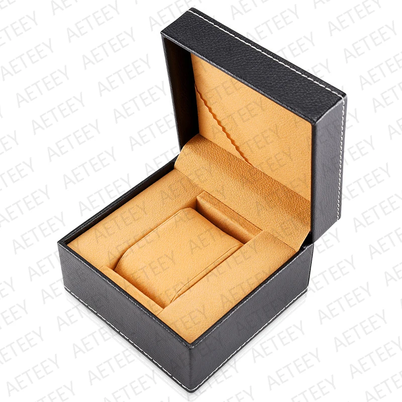 Black PU Leather Watch Cases White Thread Interior Brown Plush Watch Packaging Gift Storage Display Box Custom Logo for one Free