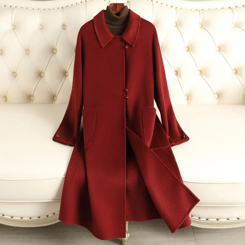 

Elegant Autumn Winter Cashmere Coat Wool Women Woolen Overcoat