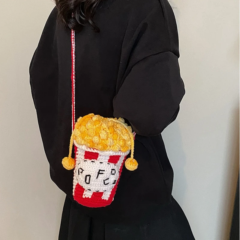 

Женская милая маленькая сумка через плечо, вязаная сумка через плечо с попкорном, сумка для телефона для девочек