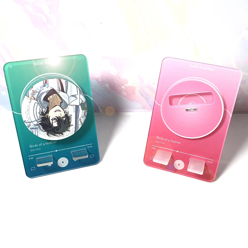 1PC Manga Game Fans Souvenir Color Music Player Acrylic Round Metal Badge Rotate Display Stand Baji Guzi Holder Desktp Ornament