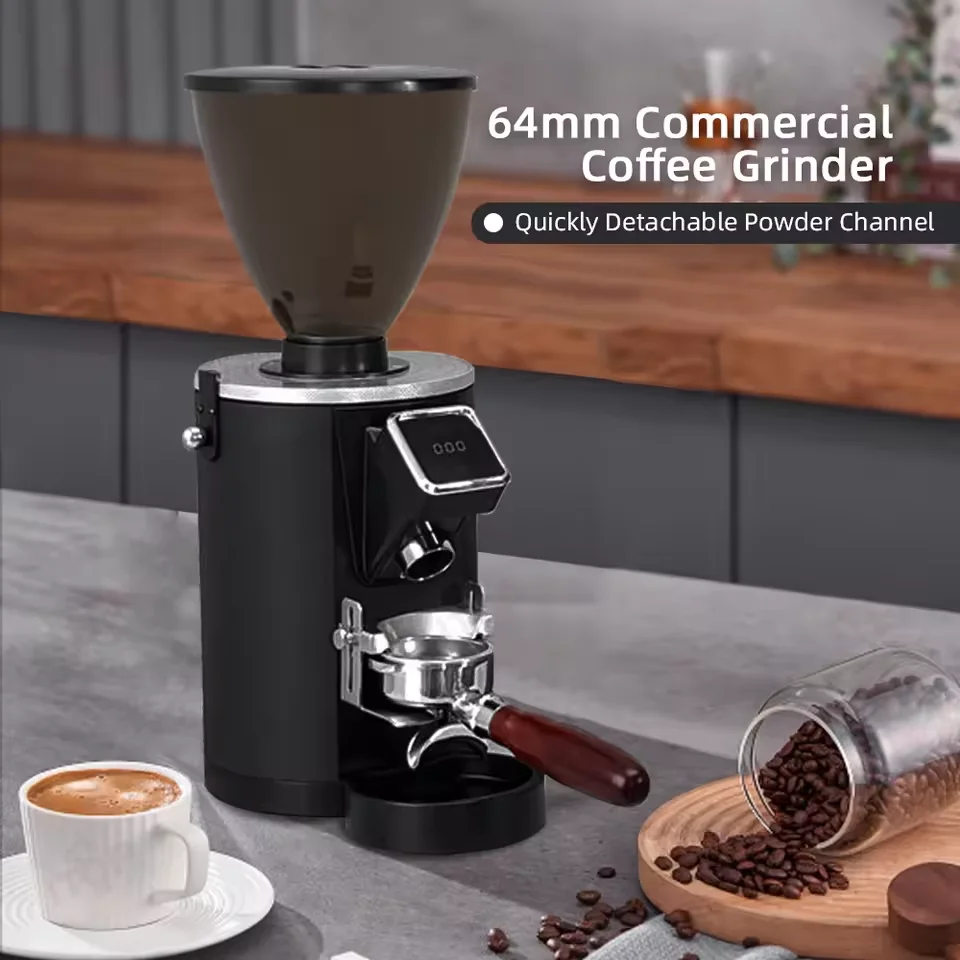 64mm Commercial Coffee Grinder Stainless Steel Flat Burr Quickly Detachable Burr Powder Channel Quantitative Setting Professiona
