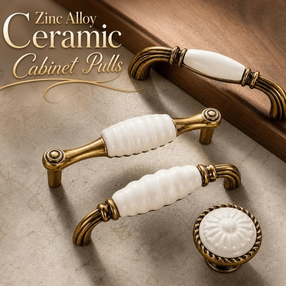 Zinc Alloy Ceramic Cabinet Pulls European Style Retro Vintage Drawer Handles Antique Gold Sturdy Antique Dresser Knobs Furniture