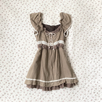 Fashion Y2K Summer Vintage Skirt Sexy V-neck sleeveless Brown Dress New Holiday Beach slim-fit lace mini dress Streetwear emo