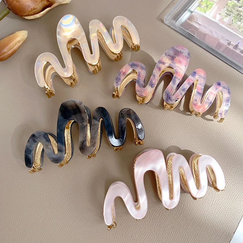 

1pc New Acetic Acid Shark Clip High Quality Metal Grip Clip Wave Fashion Hair Grip Women's Premium Sense