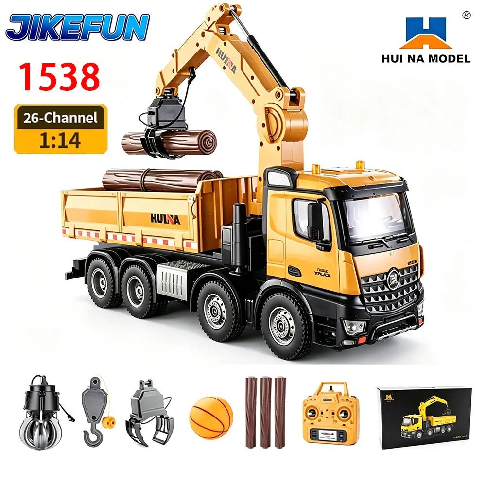 HUINA 1538 RC Truck 1/14 26CH Alloy Remote Control Semi-Alloy 2.4G Remote Control Car Wood Grabber Dump Truck Construction Toy For Boys Birthday Gift