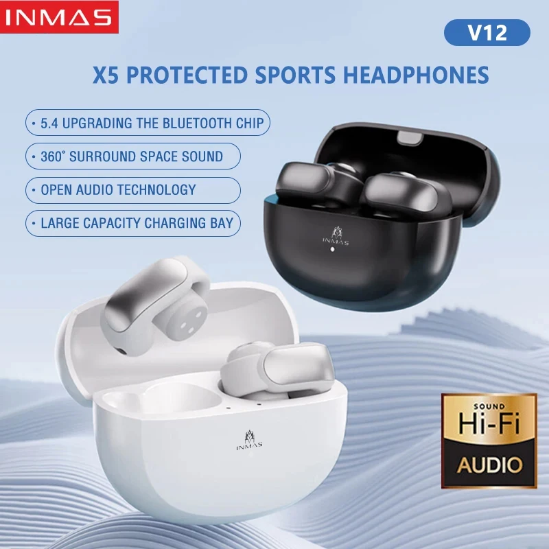 

INMAS V12 Earclip Wireless Earphone Bluetooth5.3 Headphones TWS Sports Gaming Headset Earring Touch Control Earbuds With Mic