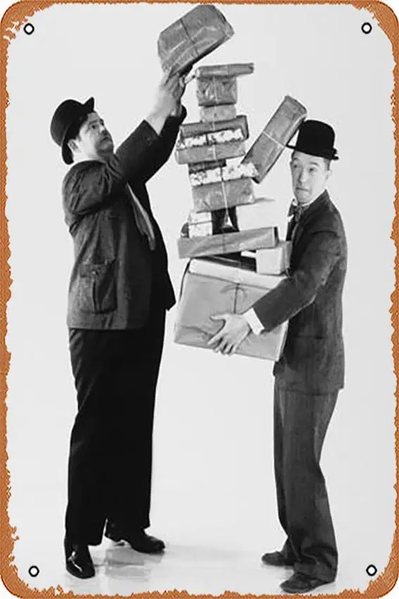 Metal Tin Sign  - Oliver Hardy, Stan Laurel - Poster Metal Plaque Cafe, Bar, Home Wall Decor-aluminum