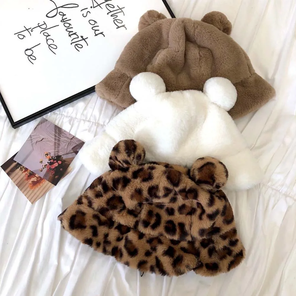 

Girls Thick Korean Women Bear Ears Autumn Winter Basin Hat Bucket Hats Fisherman Hat