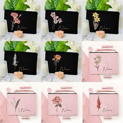 Custom Your Name Makeup Bags Make Up Pouch Floral Graphic Cosmetic Clutch Gifts for Her Female Mini Purse Travel Canvas Organize