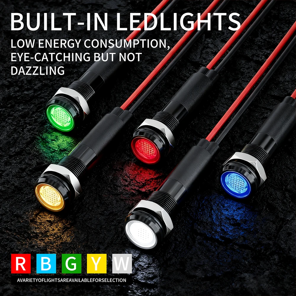 FILN 5 SZTUK 8mm Metalowe LED-owe Lampki Kontrolne Płaskie, Sygnalizacyjne, Ostrzegawcze, Wodoodporne IP67, 5-24V do Samochodu, Łodzi, Jachtu