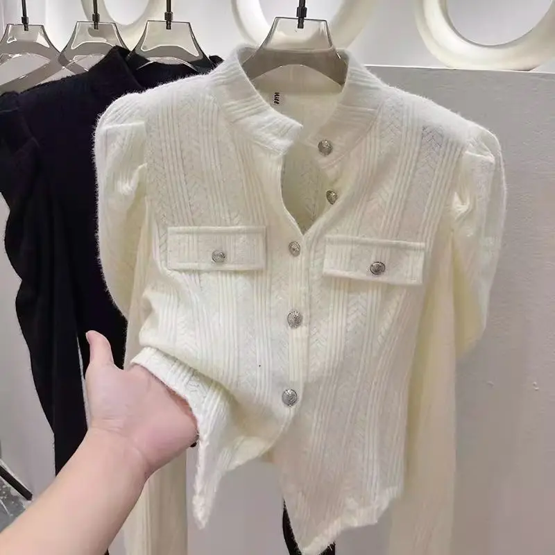 

Ele V-ne Bubble Sve Трикотажный женский топ осень-зима New Sle Slim Fit с высокой талией Profional Faion