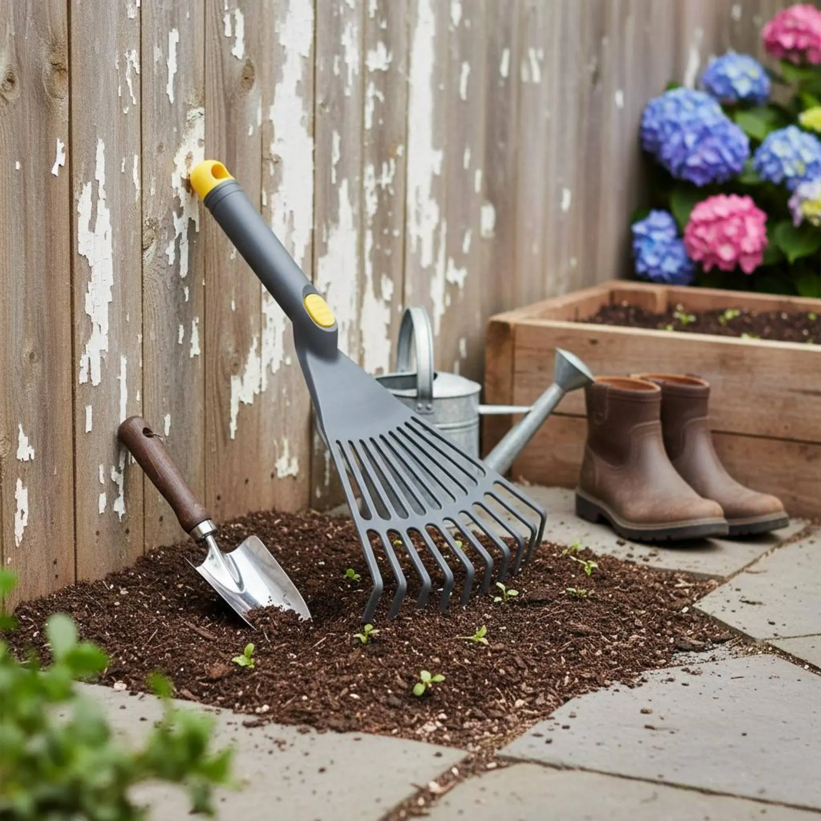 Plastic Foliage Rake Sturdy Garden Tool for Lawn