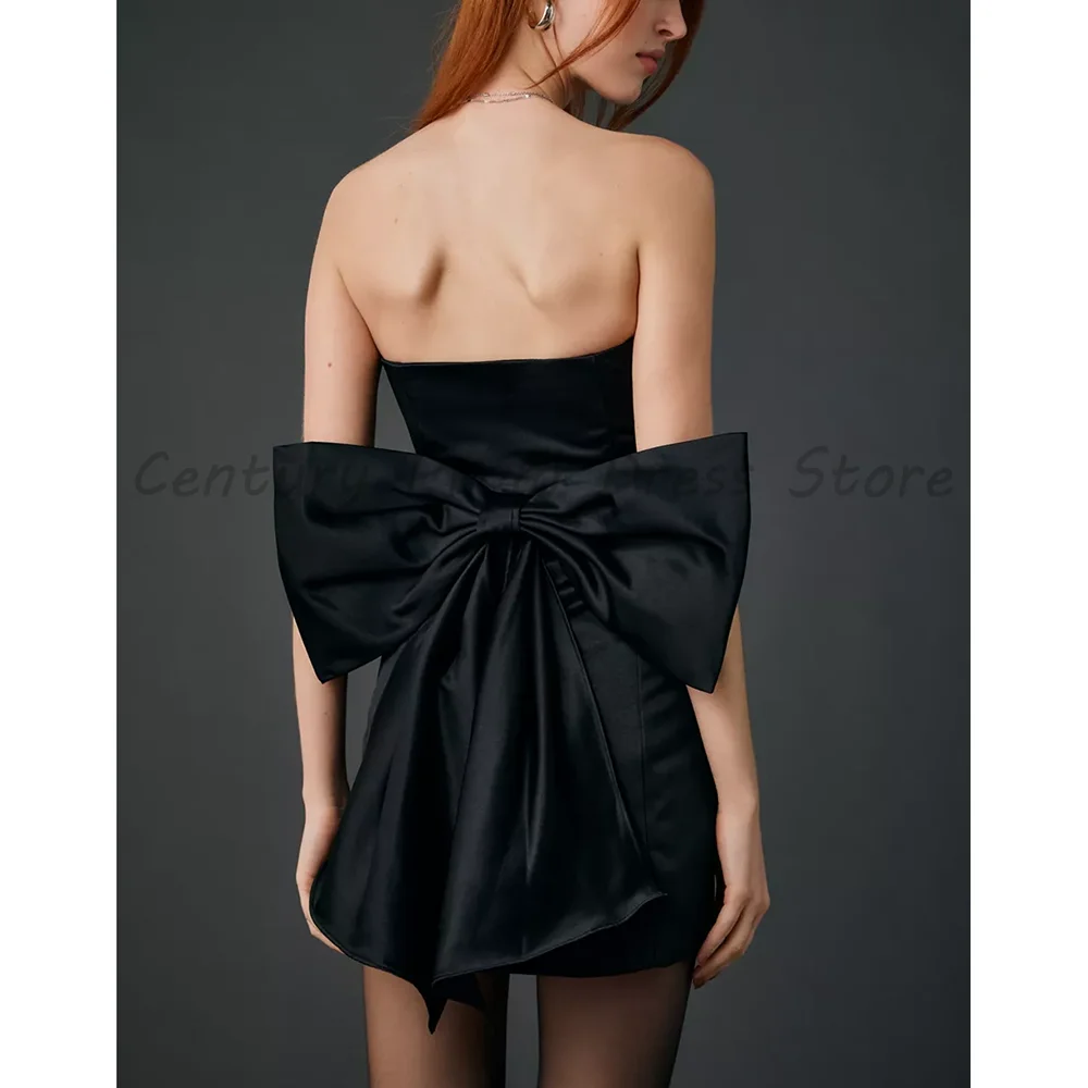 

Black Satin Strapless Mini Dress 2026 Luxury Big Bow Backless Bodycon Cocktail Party Gown For Women