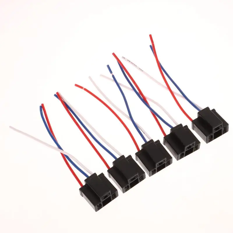 Pack of 5 H4 3-Pin Bulb Sockets, Headlight Repair Components, Auto Accessory Connector Plug Wire Socket