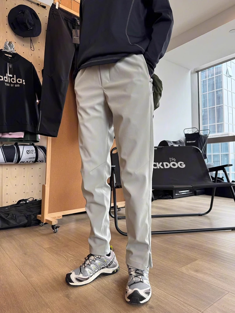 アメリカンスレメンズ秋冬ソフトエルワークウェアパンツジッパーサイドスポーツクライミングカジュアルアウトドアルーズフィットパンツ