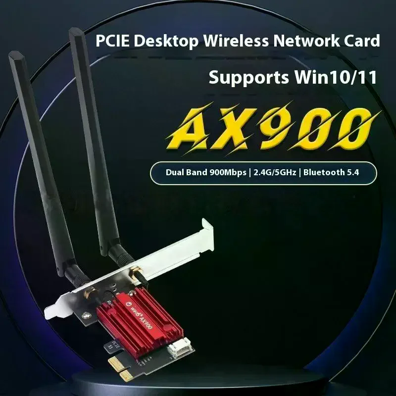 

BT5.4 802.11AX Network Card: Dual Band 2.4G/5GHz WiFi6 AX900 600Mbps Wireless PCIE For Desktop PC Win 10/11
