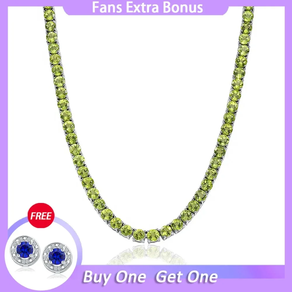 

GZ ZONGFA 4.0mm Gems 27ct Natural Peridot Tennis Necklace Pure 925 Sterling Silver for Women Men Pendant Luxury Fine Jewelry